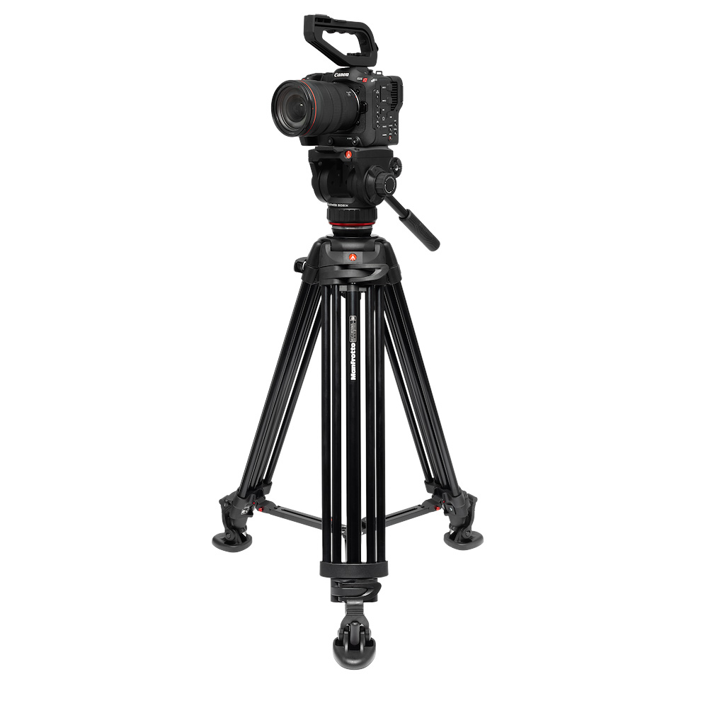 Manfrotto - 502X Fluid-Videokopf mit Alu Twin-Leg-Stativ & Mittelspinne