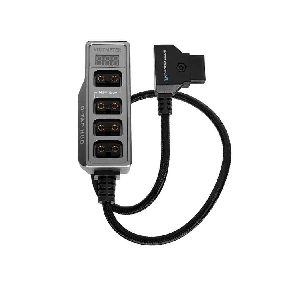 Kondor Blue - 12V Metal D-Tap Hub Voltmeter 4 Way Port Power Tap Splitter (Space Grey)