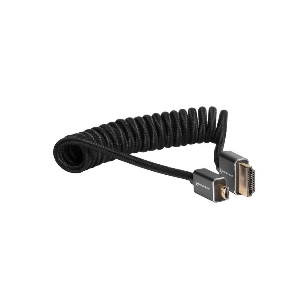 Kondor Blue - Coiled Micro HDMI to Full HDMI (12-24") (Raven Black)