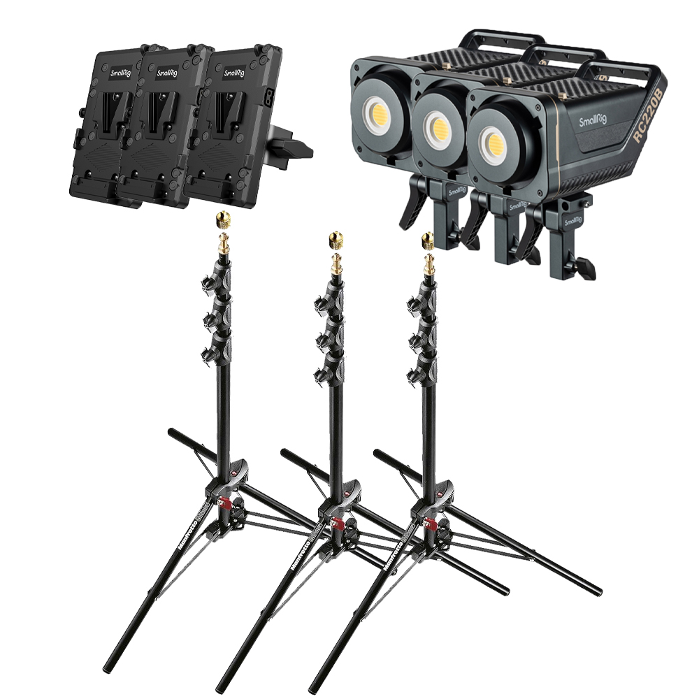 3x COB Light 220B Bi Color + Manfrotto - 1051BAC-3