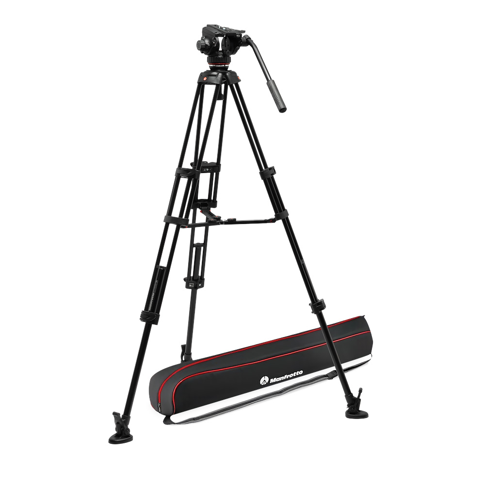Manfrotto - 502X Fluid-Videokopf mit Alu Twin-Leg-Stativ & Mittelspinne