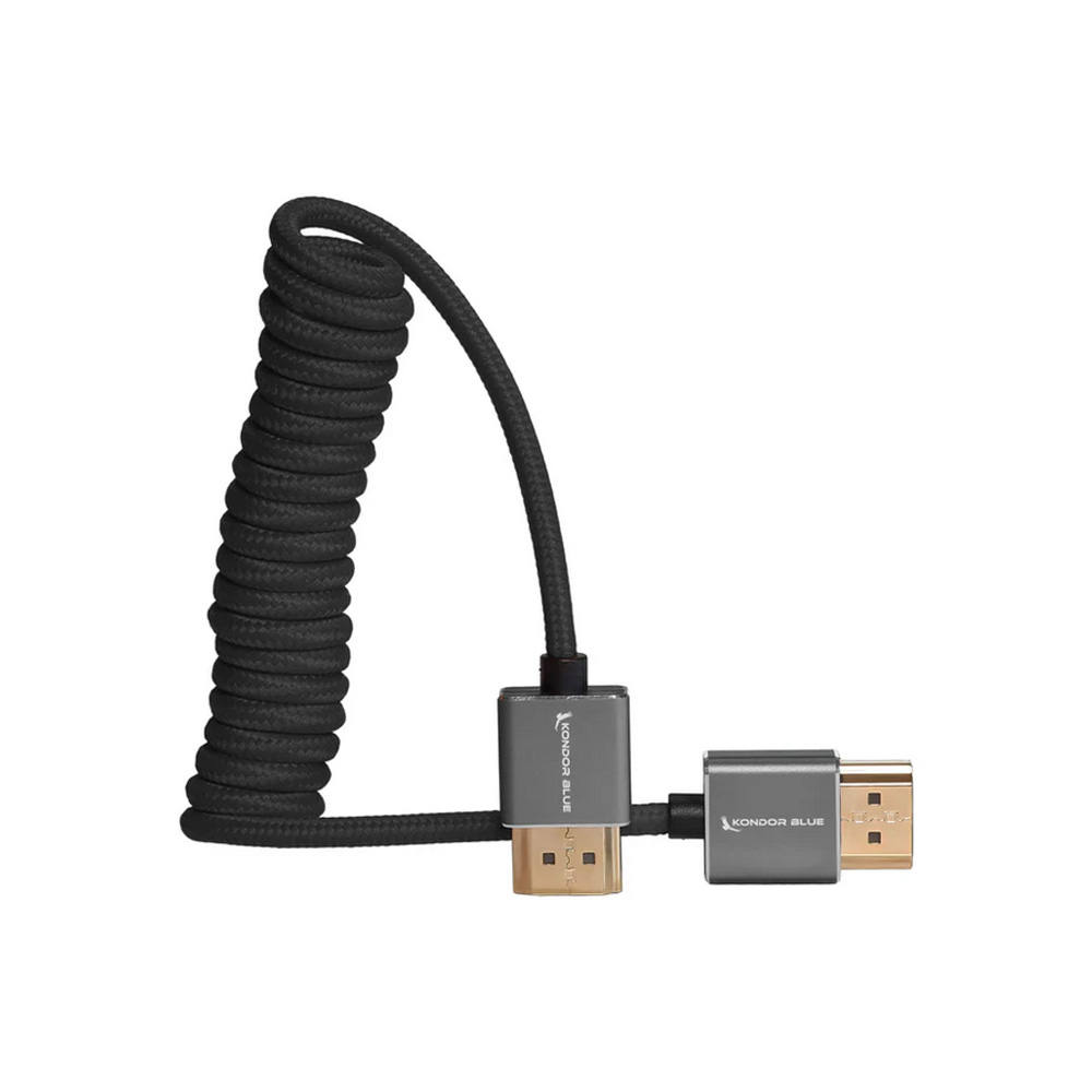 Kondor Blue - Coiled Full HDMI Cable (12-24") - Raven Black